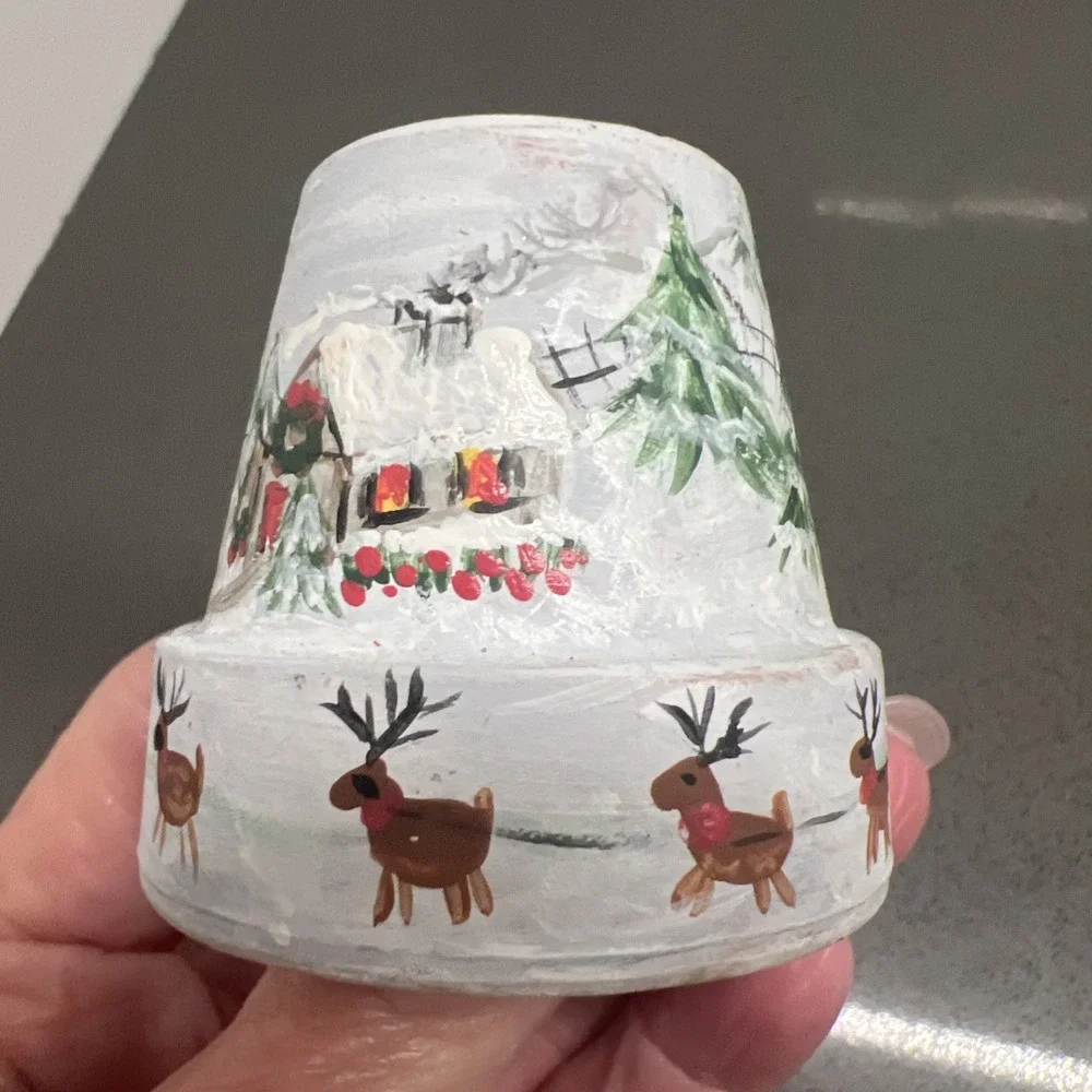 Set of 2 Very Small Handpainted Christmas Plant Flower Pots